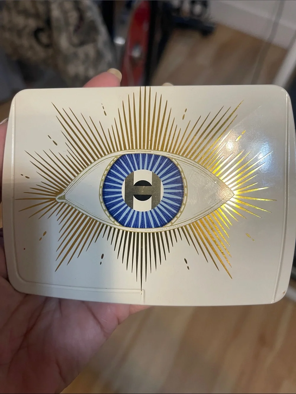 Eye Motif Cosmetic Compact - White, Gold & Blue